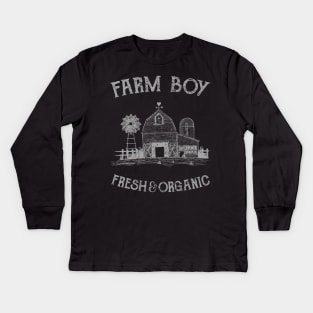 Farm Boy Fresh & Organic Funny Slogan Kids Long Sleeve T-Shirt
